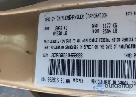 2001 Chrysler 300M z USA, uszkodzony, nr VIN 2C3AE66G91H660388